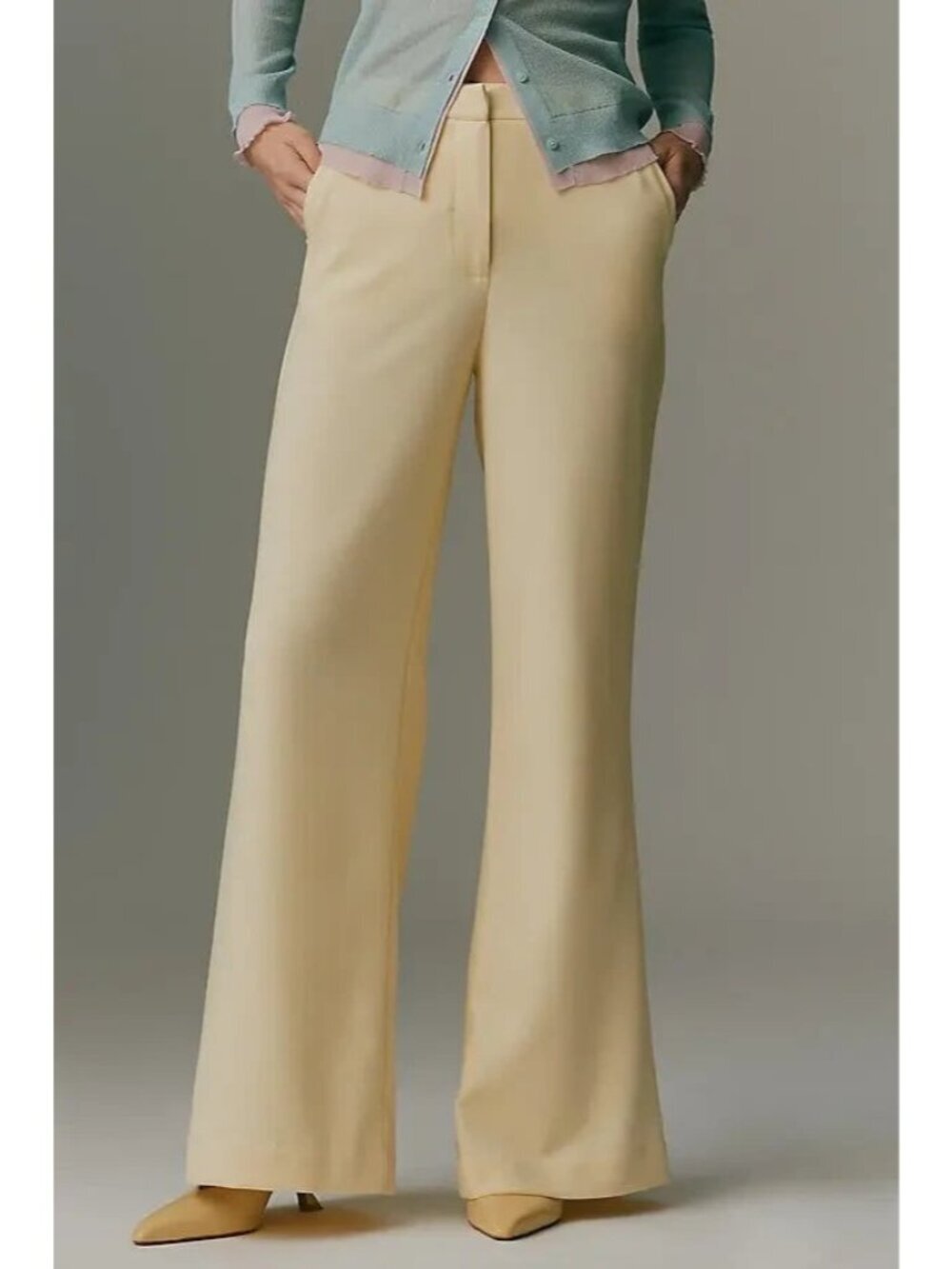 Anthropologie Maeve Flat-Front Trousers Light Yellow 16